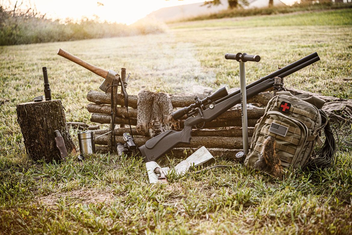 Umarex Origin, hand pump, and camping gear 